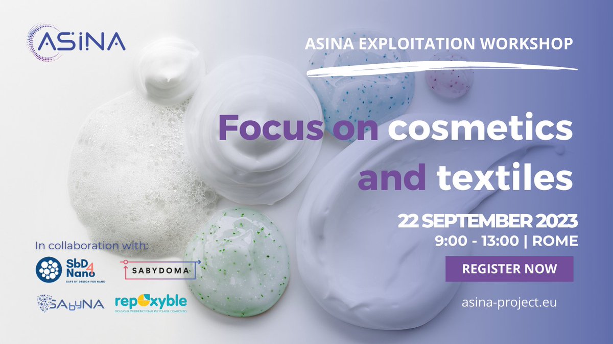 📚💼 Discover impactful case studies from #ASINA! 🌱 Focus on cosmetics &amp; textiles as we unravel exploitable results. Join us at the ASINA #ExploitationWorkshop for insights into safe &amp; sustainable materials.
<a href="/SAbyNA2020/">SAbyNA</a> <a href="/sabydoma/">SABYDOMA</a> <a href="/Sbd4Nano/">SbD4Nano</a> <a href="/repoxyble/">REPOXYBLE</a>
bit.ly/3OhLqTR