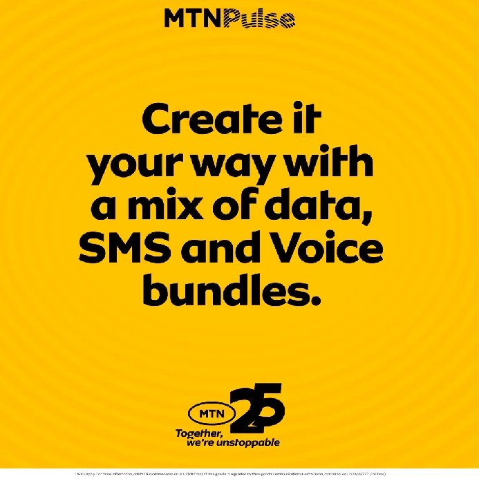IanFirminho's tweet photo. Did you know that with #MTNPulse, you can have a self service experience when you chose the #CreateYoBundle option where you can determine mins, data and sms you want before subscribing?
Update your app to get these features.
#TogetherWeAreUnstoppable https://t.co/RWTr90dCUo