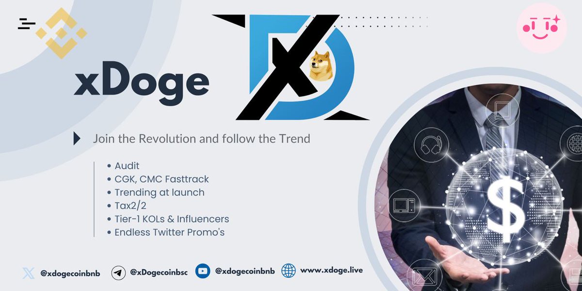 CryptoKing_2020's tweet photo. Welcome to 𝕏Ðoge on the BSC chain. Listed in Pinksale and Sale coming up on 2nd Aug !!  

Pinksale : https://t.co/QdAnPlcOBa

Website : https://t.co/bQ8tve8YC1
Telegram : https://t.co/cCfCliGBp1
Audit : https://t.co/Rt4qNzhkRJ…
#xdogebsc #xdogebnb #mem https://t.co/cLjuw7FnUU