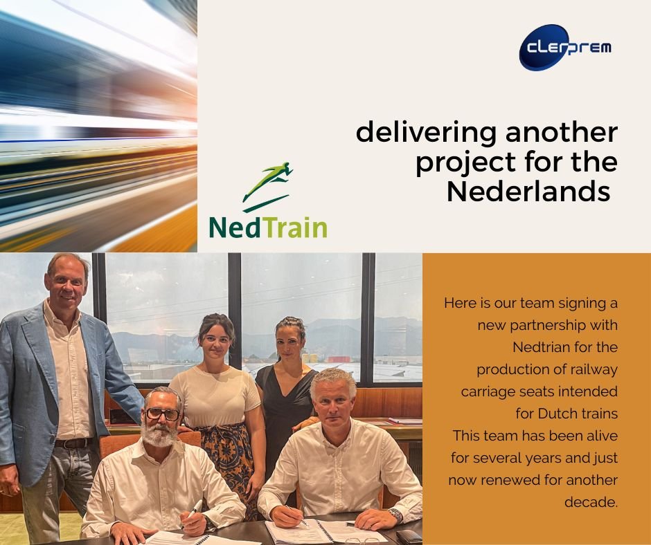 Last month the procurement supervisor of Nedtrain and Clerprem's CEO reached an agreement for the production of seat carriages of Dutch trains. After 15 years of working together we exteded the collaboration for 10 more years.
We couldn't be prouder!

#clerprem #orlando #nedtrain