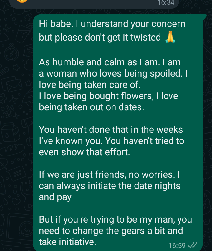 Retha_Skye's tweet photo. I got blocked for this message.  I've never once complained about him and the things he does but the ONE time I tell him what I want, I'm immediately a problem. https://t.co/2vGhwefUCz