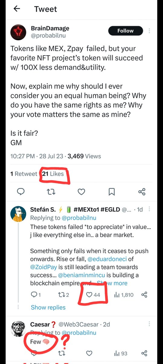 the_economystic's tweet photo. How it started: Twitter algo serves me a softball
How it ended: shout-out to everyone who helped me randomly ratio the ~infamous~ IfNot ๐๐๐
Followed all. ๐ซก๐ซก #Team #MultiversXโฏโฏโฏ
...and then there's @Web3Caesar โ๏ธ๐ค๐ค๐๐ง #FreeCaesar
Much love everyone ๐ซถ๐ #EGLD https://t.co/hMnasABJiN