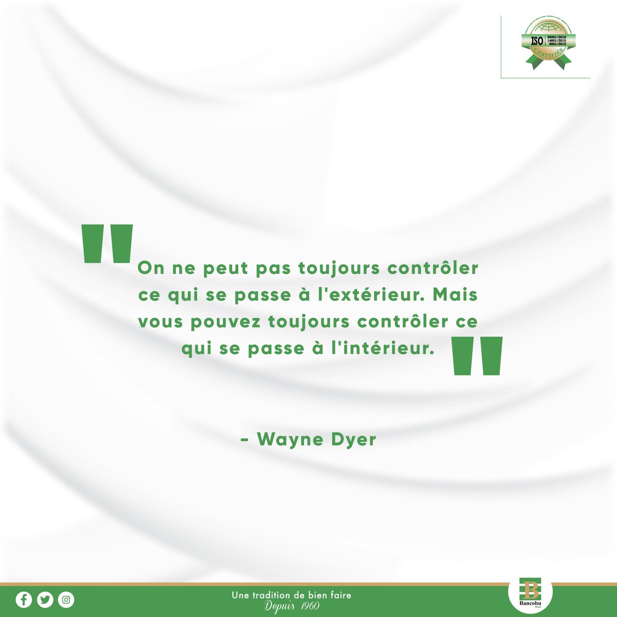 IngoMagazine's tweet image. "On ne peut pas toujours contrôler ce qui se passe à l'extérieur. Mais vous pouvez toujours contrôler ce qui se passe à l'intérieur."
- Wayne Dyer
#Bancobu #Banquedigitale #UneTraditiondeBienFaire #mobilebanking #Burundi #Bankleader