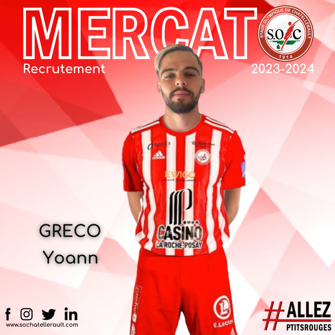 SOChatellerault's tweet photo. [ National 3 ] MERCATO 🔴⚪️
 
Formé à l’ASSE, l’attaquant est passé par l’Angleterre et Feurs. 
Yoann vient rejoindre la famille du SOC avec envie et AMBITION !

🔴⚪️ #AllezPtitsRouges #SOC #N3 #Football #Mercato https://t.co/xQesj89DOL