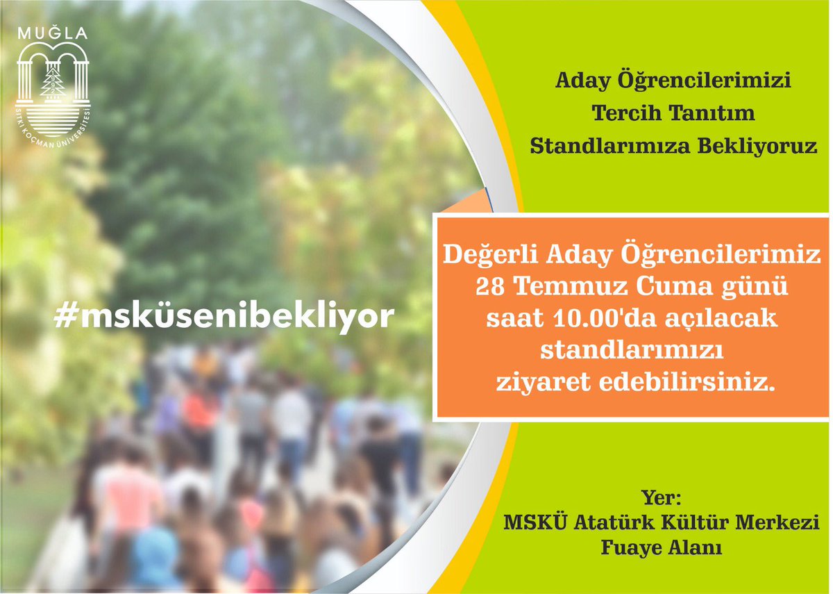 Tercih tanıtım günlerimiz devam ediyor.
Bekliyoruz.

#msküsenibekliyor
#mskü