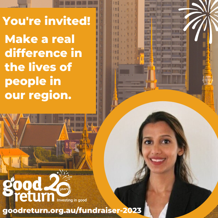 GoodReturnOrg's tweet image. Good Return's 20 year Anniversary Fundraiser is next Thursday and we'd love you to join✨

Three of our team members will be sharing powerful stories of entrepreneurs in #png, #nepal and #cambodia.

Learn about our first speaker, Nirri, here: goodreturn.org.au/fundraiser-2023