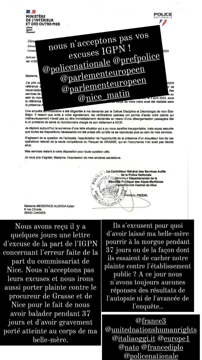 yannmessence's tweet photo. nous n'acceptons pas vos excuses IGPN !Esmira est victime de racisme ! Esmira est victime de médecine français ! Hôpital Cannes Simone Veil tué Esmira ! @DavidLisnard92
@PoliceNationale
@NATO @EU_Commission @LUnionEuropenne
@Armees_Gouv
@Premarmed
@prefpolice 
@Elysee
@UN https://t.co/O7px1gp7pf