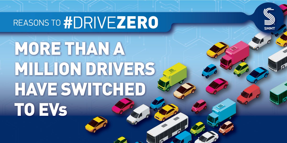 SMMT's tweet photo. More than a million drivers have already chosen to #DriveZero – with almost 1,200 switching every day https://t.co/7e1Gx7SDKg