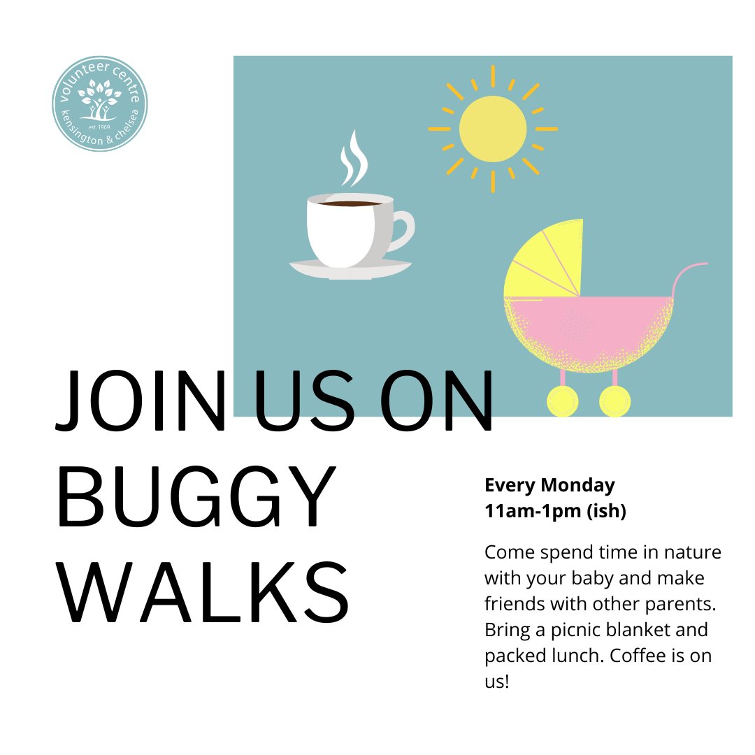 Come stretch your legs with other parents and and join us next time we are out for a buggy walk around the borough ☕️ 👶 💛  Contact Lauren at lauren.sinclair@vckc.org.uk for more information and to join! #BuggyWalk #London #VolunteerCentre