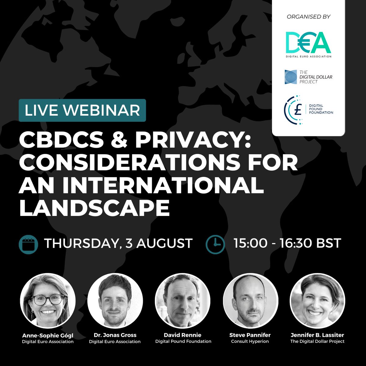 📢It's tomorrow! #CBDCs & #Privacy: Considerations for an International Landscape. Explore global implications for cross-border #payments, human rights, and more. 🗓️Aug 3, 2023 | 16h00 CEST | 15h00 BST. Tickets 🎟️eventbrite.de/e/cbdcs-privac… @digitalpoundfdn @Digital_Dollar_