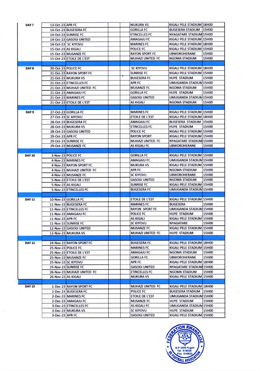 FERWAFA's tweet image. Gahunda y’uko amakipe azahura muri PRIMUS NATIONAL LEAGUE 2023-2024 mu bagabo yasohotse.
Ubu wareba urugendo rw’ikipe ufana muri shampiyona y’icyiciro cya mbere mu bagabo.
#PNL2024