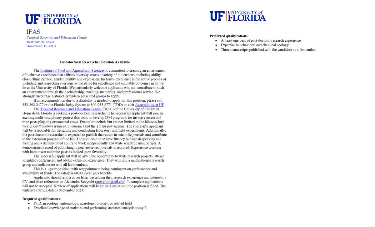 Alexandra Revynthi (@alex_revynthi) on Twitter photo There is still time to apply for this #postdoc position at <a href="/UFTropical/">UF IFAS Tropical Research and Education Center</a>
<a href="/UFEntNem/">UF/IFAS Entomology & Nematology</a> <a href="/AcarologicalSoc/">Acarological Society</a> #UFBugs There is still time to apply for this #postdoc position at <a href="/UFTropical/">UF IFAS Tropical Research and Education Center</a>
<a href="/UFEntNem/">UF/IFAS Entomology & Nematology</a> <a href="/AcarologicalSoc/">Acarological Society</a> #UFBugs