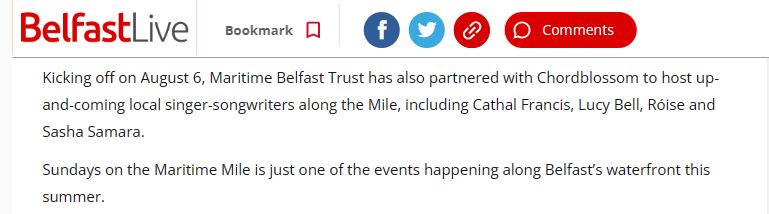Chordblossom (@chordblossom) on Twitter photo We're on the count down now! Thanks to <a href="/BelfastLive/">Belfast Live</a> for the mention of our gigs this Sunday along the Maritime Mile.
#ExploreMOREMaritimeMile
belfastlive.co.uk/whats-on/belfa… We're on the count down now! Thanks to <a href="/BelfastLive/">Belfast Live</a> for the mention of our gigs this Sunday along the Maritime Mile.
#ExploreMOREMaritimeMile
belfastlive.co.uk/whats-on/belfa…