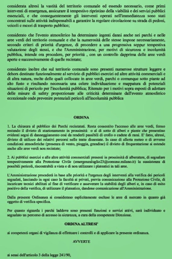 ginugiola's tweet photo. #Ordinanza #Sindaco @ComuneMI #29luglio2023
Misure urgenti a sensi 
art. 54 comma 4
DLgs267/2000 ⤵️
#chiusura #parchi recintati e utilizzo 
in #sicurezza aree verdi  
a seguito #danni provocati condizioni atmosfetiche avverse #prevenzione
#GEV
@VivMilano 
@franco_sala @baratto_m https://t.co/L0ZmpLheqb