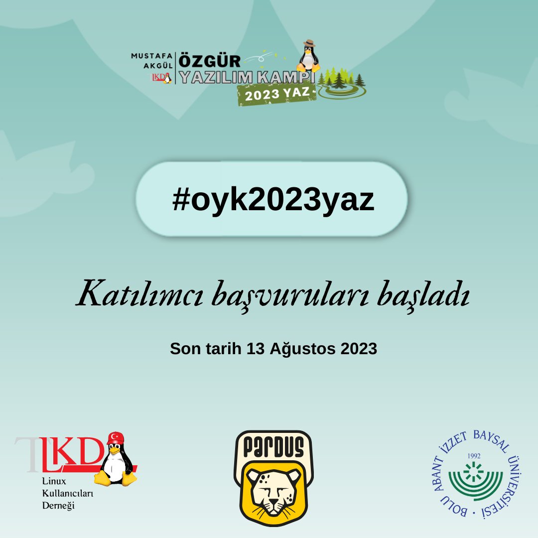 Katılımcı başvuruları başladı. Başvurmak için kayit.linux.org.tr #oyk2023yaz <a href="/lkdtr/">Linux Kullanıcıları Derneği</a>