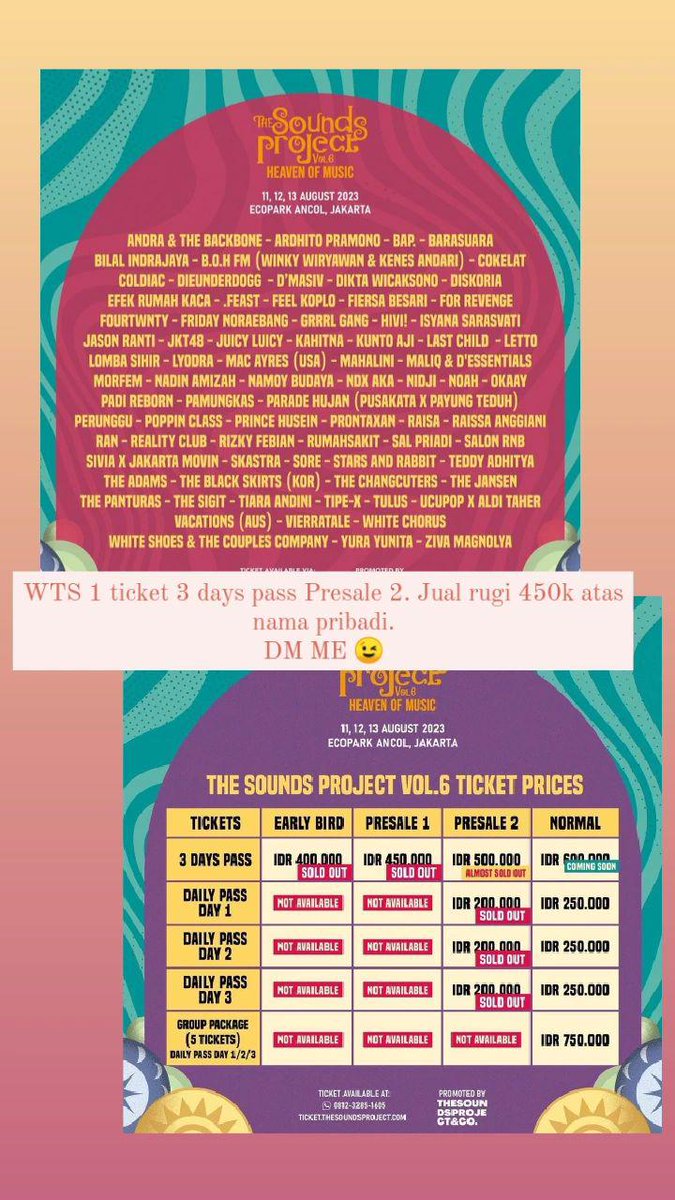 reginama_'s tweet image. WTS 1 tiket 3days pass for #thesoundproject , please dm me