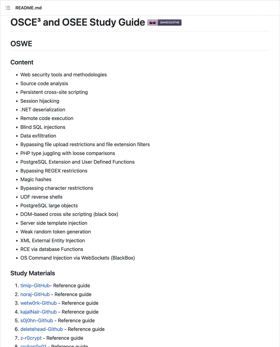 brcyrr's tweet image. Today I have an awesome resource suggestion for OSWE, OSEP, OSED, and OSEE Study guides❗️🤩 If you are preparing for these certifications, you should bookmark this resource.🤞🏻🌸

Try Harder❗️😈

Credit: @C0d3Cr4zy &amp;amp; @FilipiPires 🌟🙌🏻

Repo: github.com/CyberSecurityU…

#offsec