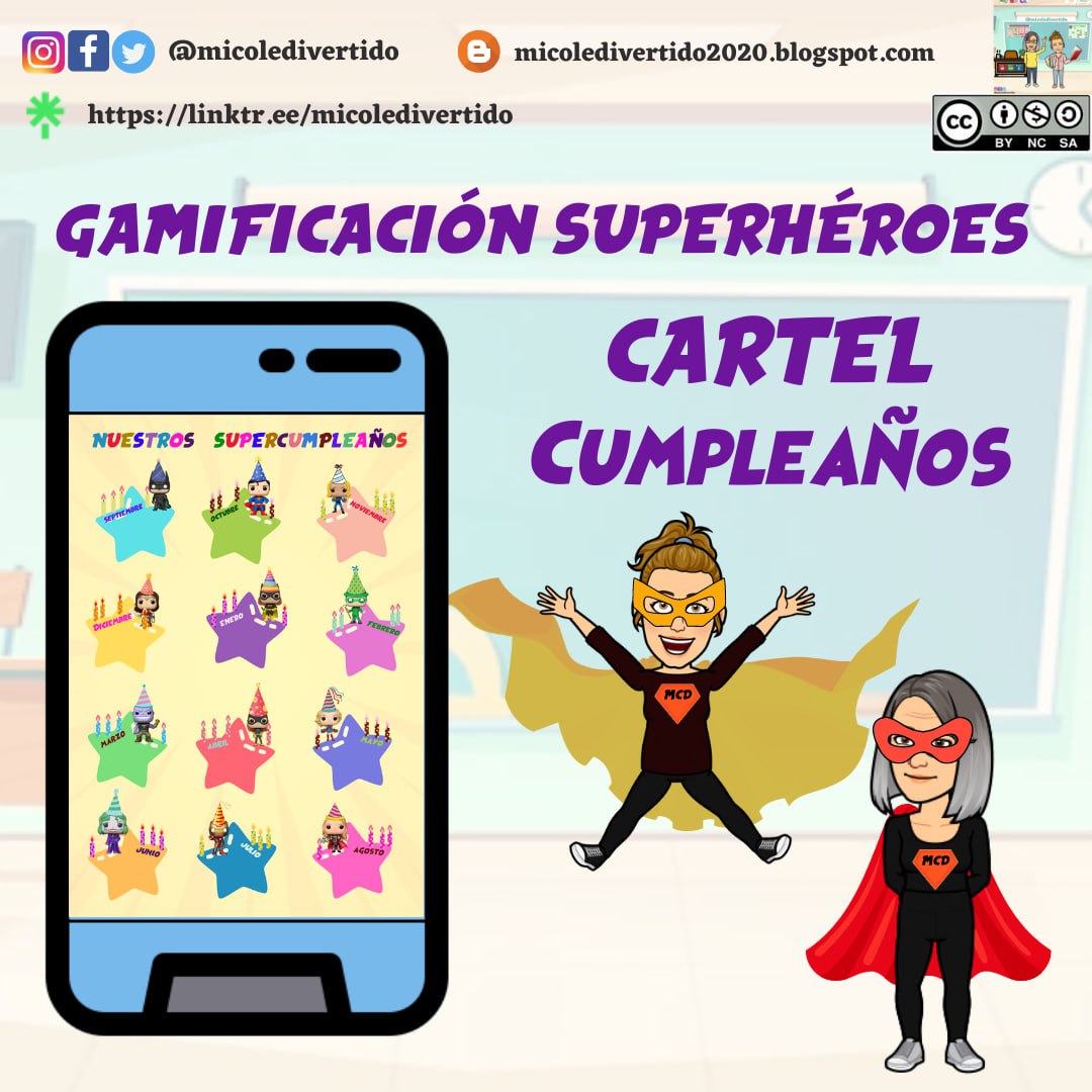 micoledivertido's tweet photo. GAMIFICACIÓN SUPEREHÉROES

Para todos, uno de los días más importantes del año es nuestro cumple y que mejor manera de recordarlo que tener todos los cumples de la clase apuntados en un cartel tematizado de superhéroes. 

Podéis descargarlo desde nuestro linktree. https://t.co/lAAI88lnMR