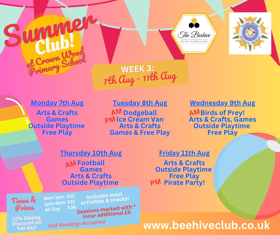 BeehiveOf's tweet photo. We're looking forward to another week of fun and adventure at our Summer Holiday Clubs starting at 8am tomorrow!
Details of our clubs, all weekly schedules, registration and booking can be found at:
https://t.co/NIhEo3fpR9
#summerholidayclubs #berkshireholidayclubs https://t.co/8r3Uuhnsci