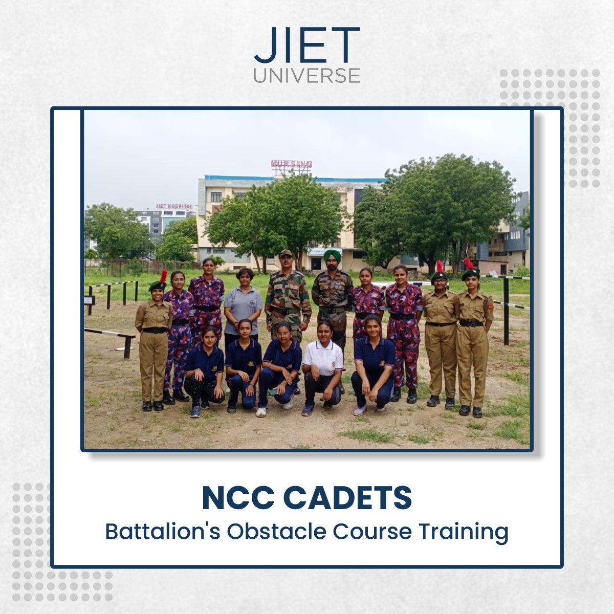 jiet_jodhpur's tweet photo. The obstacle course was inaugurated by Subedar Major Dharam Pal Singh, Hawaldar Manpreet Singh, and @GarimaLt 

After inauguration, NCC cadets practiced the obstacle course and completed them safely.

#jietuniverse #ncc #safety #perseverance #strength https://t.co/inGL2QGdEQ