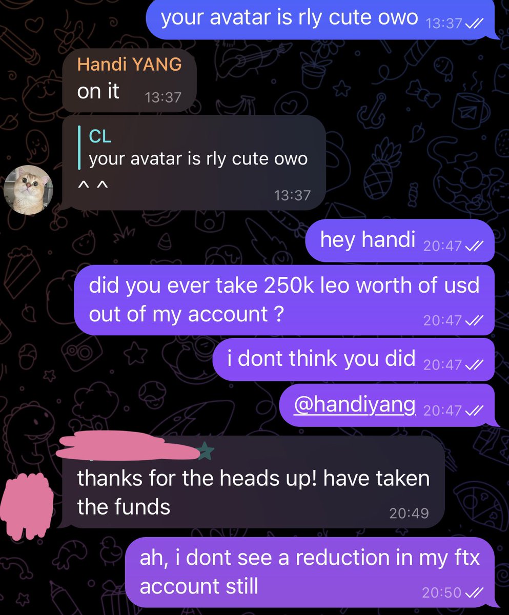 did some otc trades with <a href="/galaxyhq/">Galaxy</a> and <a href="/CumberlandSays/">Cumberland</a>, v good service meow, and professional

back wen cat otc'd with ftx, bought 400k usd of some shitcoin and they forgot to take cats monee

reminded them, still didnt after "have taken the funds"

(gave it to them later ofc)