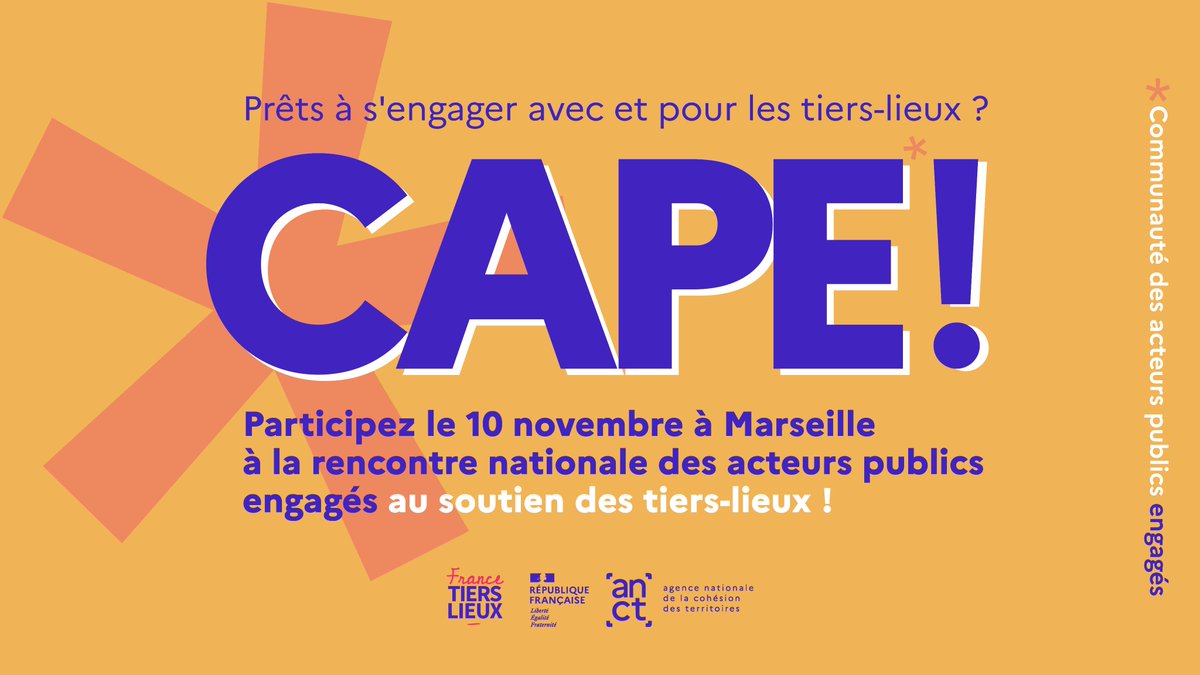 📢 Élus, agents publics, collectivités, opérateurs et organismes publics !
🗓️ RDV le 10 novembre à Marseille pour la rencontre nationale des acteurs publics engagés au soutien des #tierslieux

Vous êtes intéressés pour participer à la rencontre ? ⤵️ 
lnkd.in/e3KCKKrZ
