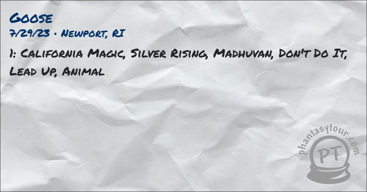 7/30/23 <a href="/goosetheband/">Goose</a> at @newportfolkfest

More deetz: ptour.me/goose-2023-07-…

Tour stats: ptour.me/goose-stats-20…

#goose #goosetheband #gooseband #goosetour #goosesetlists #goosestats #ptsetlists #setlists #phantasytour <a href="/phantasytour/">Phantasy Tour</a>