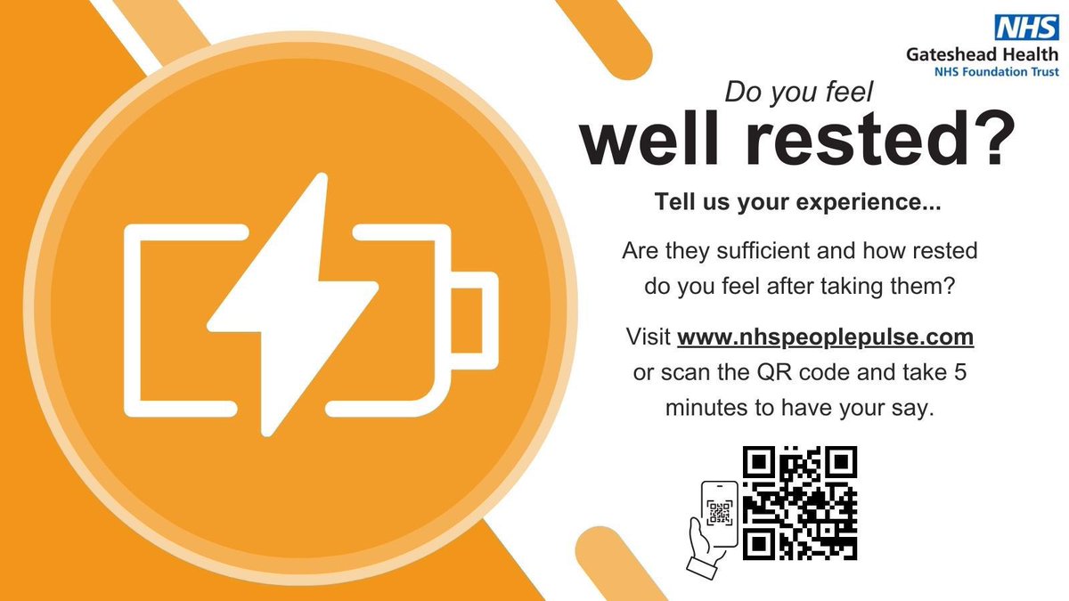 Today is the last day! This is a great opportunity to make your voice count 🗣️ We’re focusing on rest breaks. Are they sufficient? How rested do you feel after taking them? Scan the QR code or visit nhspeoplepulse.com and take 5 minutes to have your say. #nhspeoplepulse