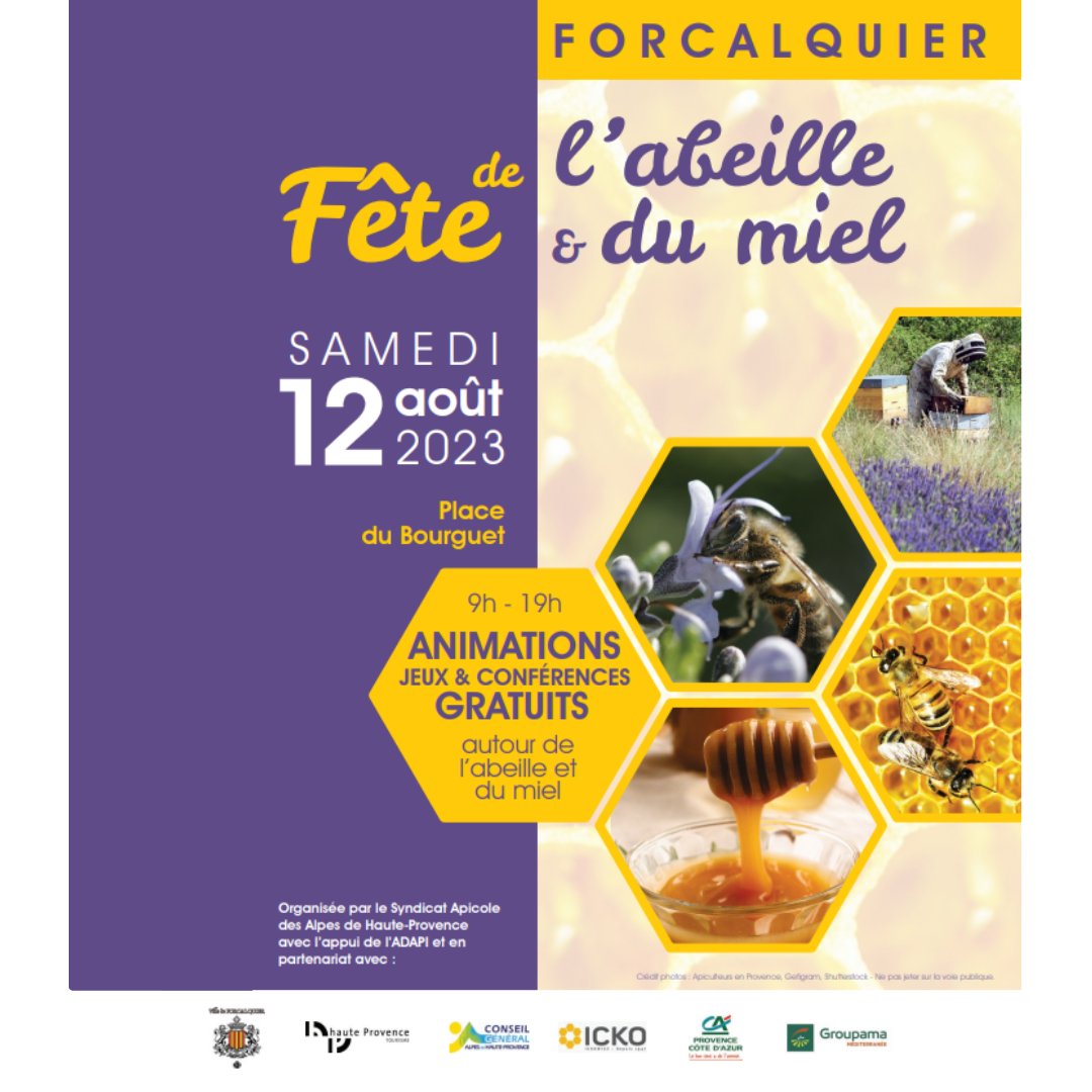 La Fête de l'abeille et du miel de Forcalquier, c'est samedi 12 août ! Les visiteurs pourront profiter de nombreuses animations, jeux et conférences gratuits autour de l'abeille et du miel. Alors, vous serez présent ?
#fêtedumiel #miel #été #apiculture #sortiefamille #Forcalquier