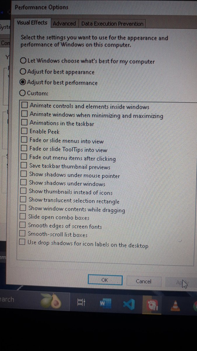 fr_3dy's tweet photo. TECH 101 #1
PC(WINDOWS) IWE KWENYE KIWANGO CHAKE CHA JUU CHA UFANYANJI KAZI..
-Kwenye computer yako bonyeza windows + R
-Andika sysdm.cpl kisha ok
-Category ya Advanced utaona Perfomance...bonyeza Settings
-Chagua ADJUST FOR BEST PERFOMANCE kisha apply then ok.. https://t.co/17x6nI7Jdn