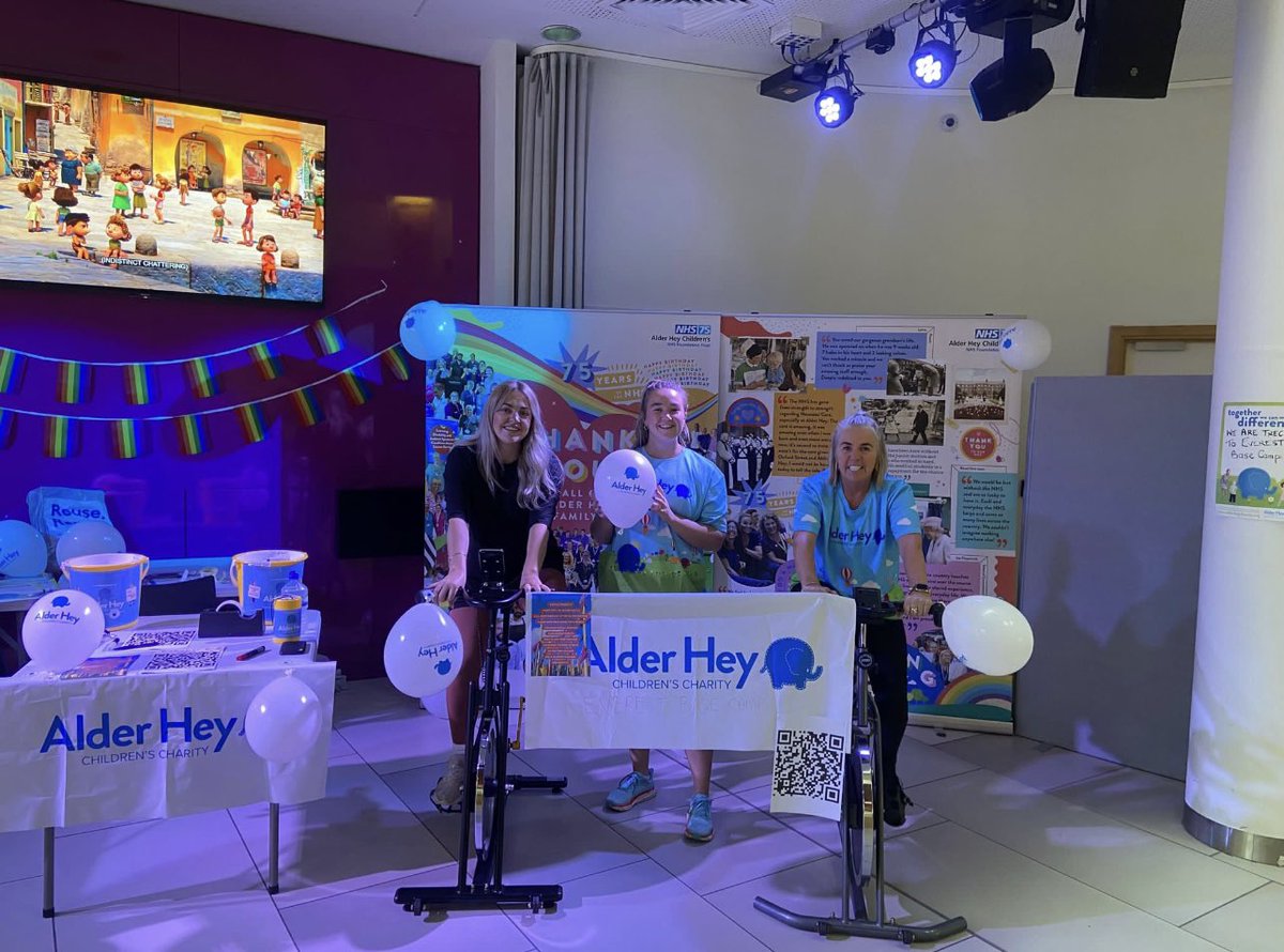 Emma, Claire and Megan have just started their 12 hour cycle - they’re raising money for @AlderHeyCharity and trekking to Everest Base Camp later this year! 10 1/2 hours to go 🚴🏼‍♀️🚴🏼🚴‍♂️