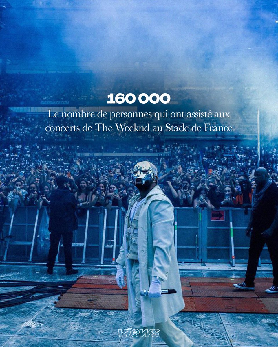 viewsfrance's tweet photo. The Weeknd a rempli le Stade de France deux fois pour la première fois de sa carrière 🏟️

Ce samedi et dimanche, 160 000 fans se sont réunis dans le plus grand stade en France pour assister aux deux concerts parisiens du “The After Hours Til Dawn Tour”. Après une première partie assurée par Kaytranada et Mike Dean, The Weeknd a ouvert son concert sur “Take My Breath” avant d’enchaîner un show marqué par une trentaine de ses titres emblématiques, de “Kiss Land” à “Blinding Lights”, sans oublier “Can’t Feel My Face”, “Less Than Zero” ou “Die For You”.

Ce mardi 1er août The Weeknd donnera à Bordeaux le dernier concert français de sa tournée mondiale.