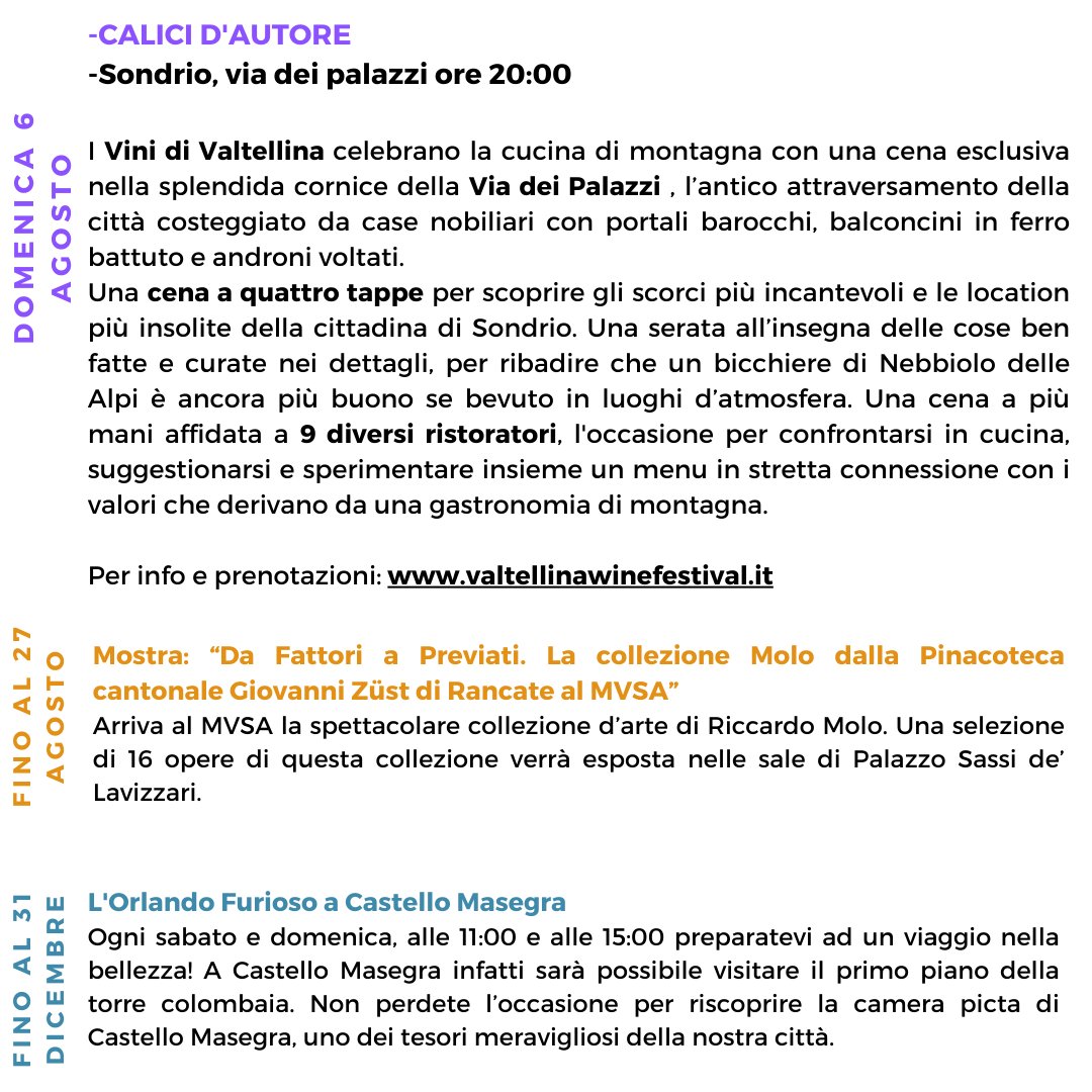 Gli eventi di questa settimana a Sondrio 🎉🎉