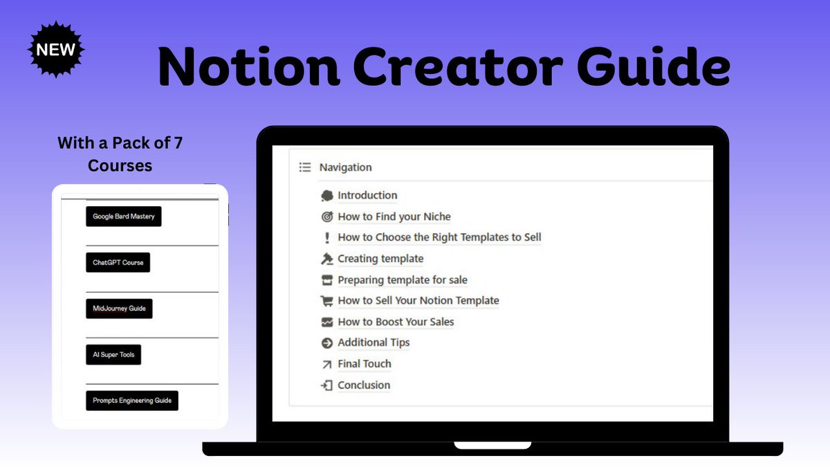 Everyone wants to start online earning

But 90% don't know HOW TO START?

With "Notion Templates" you can easily earn $5000/mo

Here's "Notion Creator Guide"

It's FREE for limited time

To get it:

1. Follow me (so I can DM)
2. Retweet this tweet
3. Like &amp; reply "NOTION"