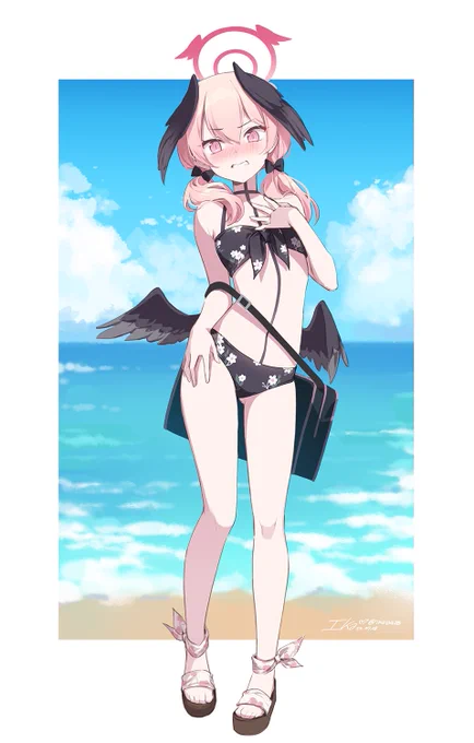 「うーん……ひゃあ!」 #ブルアカ #ブルーアーカイブ #水着コハル