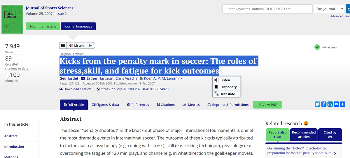 Journal of Sports Sciences (@jsportssci) on Twitter photo ⚽️ Kicks from the penalty mark
Now with Full Access to you all until the end of the #WomensWorldCup2023 👇
#penalty #soccerpicks #science <a href="/GeirJordet/">Geir Jordet</a> ⚽️ Kicks from the penalty mark
Now with Full Access to you all until the end of the #WomensWorldCup2023 👇
#penalty #soccerpicks #science <a href="/GeirJordet/">Geir Jordet</a>