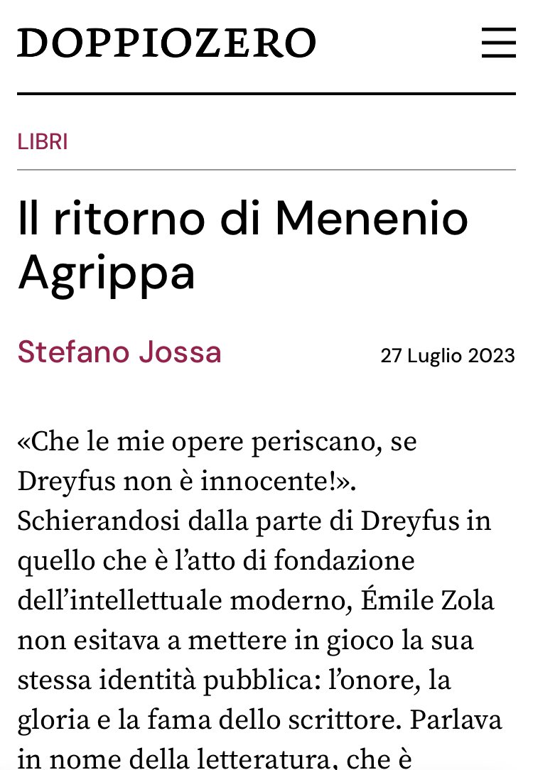 Su @00doppiozero da leggere una bella recensione/discussione di @JossaStefano al mio #Senzaintellettuali @editorilaterza 
Il ritorno di Menenio Agrippa doppiozero.com/il-ritorno-di-…