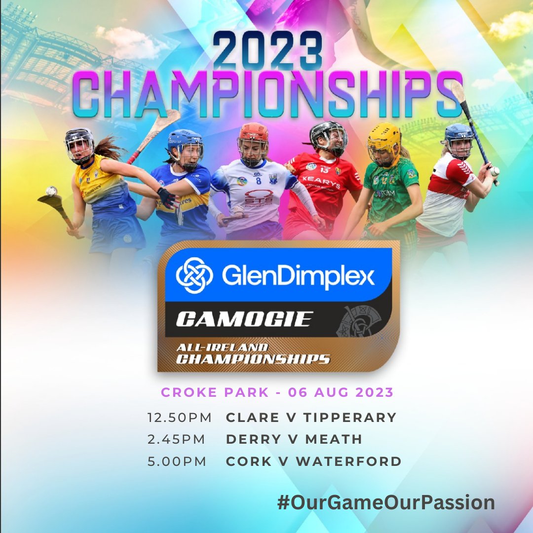 Get your tickets now for this weekend's Glen Dimplex All-Ireland Finals in Croke Park! 🎉 #OurGameOurPassion @Dimplex_Ireland @CorkCamogie @deisecamogie @OffMeathCamog @DerryCamogie1 @camogietipp @ClareCamogie Tickets here: am.ticketmaster.com/gaa/ism/MjNDUD…