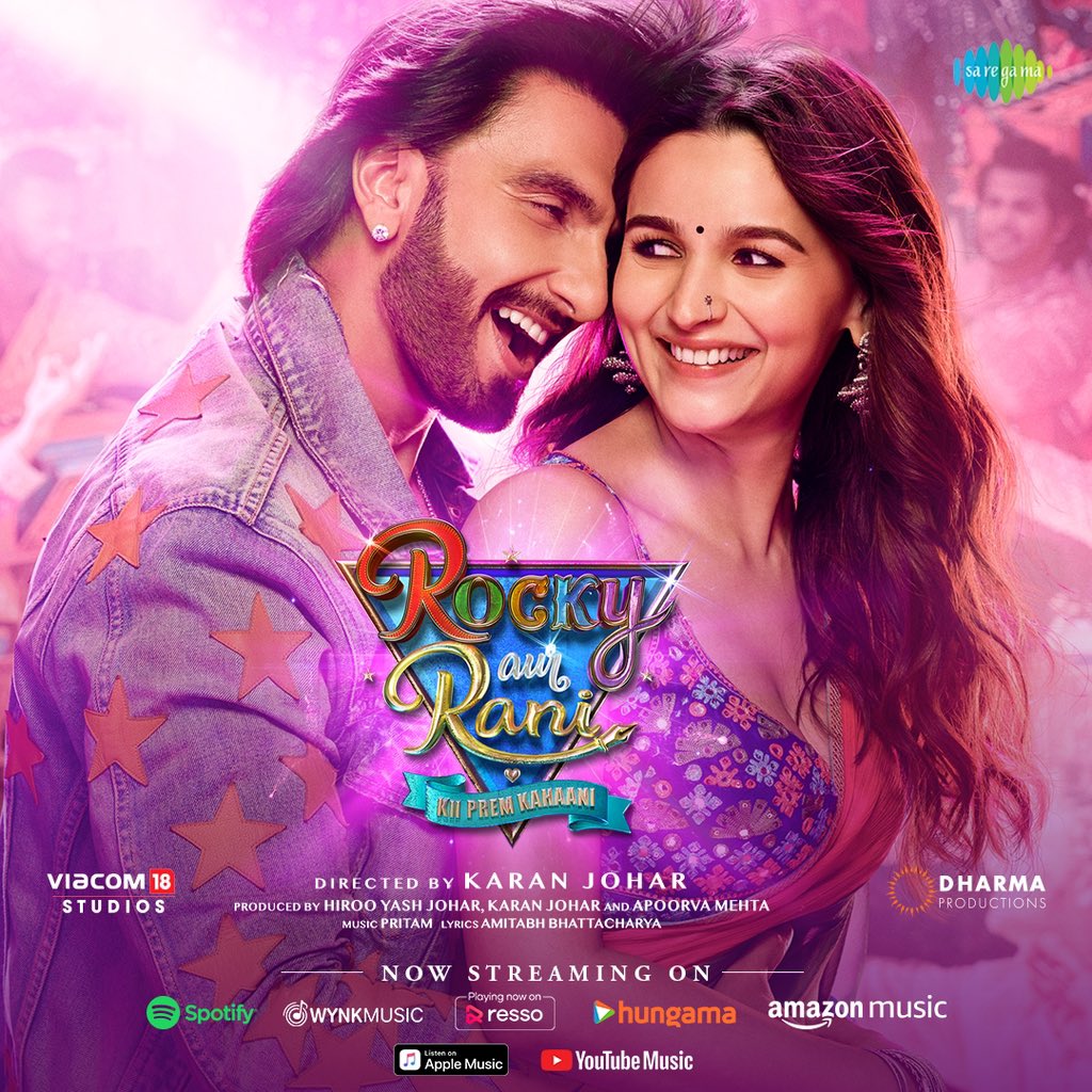 The entire album of #RockyAurRaniKiiPremKahaani is OUT NOW, streaming on all platforms!💜 
linktr.ee/rockyaurraniki…

#RRKPK @aapkadharam #JayaBachchan @azmishabana @RanveerOfficial @aliaa08 #KaranJohar @apoorvamehta18 @andhareajit @ishita_moitra #ShashankKhaitan #SumitRoy