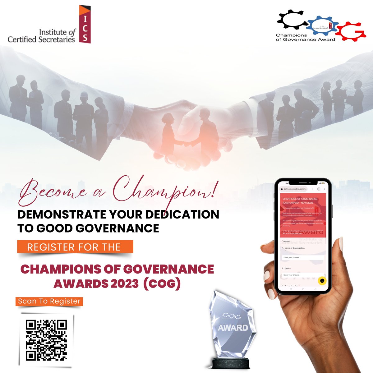 Bellmacconsult's tweet photo. Register for Champions of Governance 2023
Register now; https://t.co/foP7HcYQg3
For inquiries; email us at cog2023@ics.ke
#Bellmac #COGAward2023 #businessethics #goodgovernance #hr #managementconsulting #advisoryservices #innovation #management #sustainability https://t.co/0mUs4EtDEC