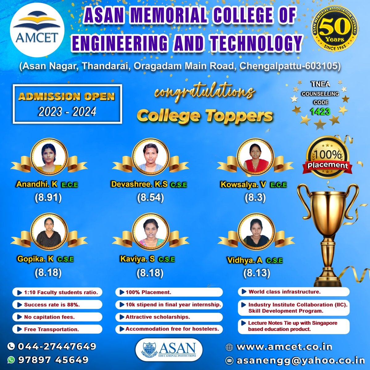 𝑪𝒐𝒏𝒈𝒓𝒂𝒕𝒖𝒍𝒂𝒕𝒊𝒐𝒏𝒔✨ 

#CollegeToppers #toppers #engineeringcollege #collegetopper🎓 #collegetoppers #congratulations #AMCET #chengalpattu #awardceremony #AMCETstudents #congulation #celebration✨ #admissionopen #admissionopen2023_2024 #skilldevelopmentprogram