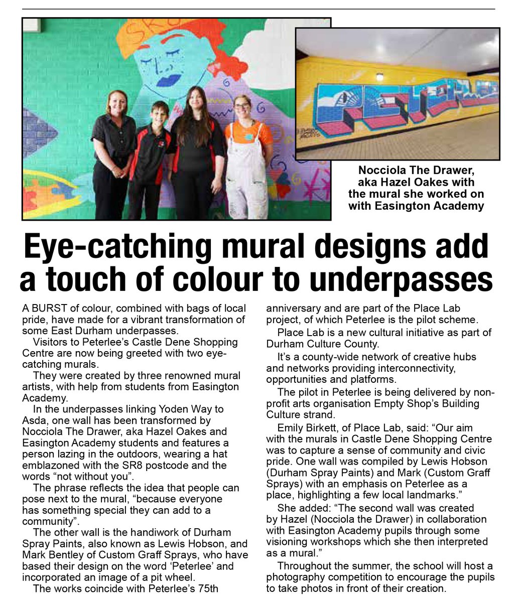 Empty Shop (@emptyshop) on Twitter photo Great to see a piece in <a href="/EastDurhamLife/">East Durham Life</a> about the wall murals in #Peterlee.
<a href="/NocciolaThe/">Nocciola The Drawer</a> @DurhamPaints Great to see a piece in <a href="/EastDurhamLife/">East Durham Life</a> about the wall murals in #Peterlee.
<a href="/NocciolaThe/">Nocciola The Drawer</a> @DurhamPaints