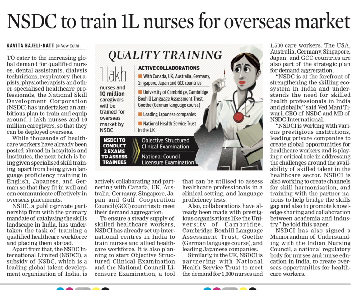 KavitaDatt's tweet photo. Millions of #nurses and #caregivers to be trained for #overseas #market by #NSDC

@NewIndianXpress @TheMornStandard @VedMTiwari @NSDCINDIA @nsdciofficial @MSDESkillIndia @dpradhanbjp @PMOIndia https://t.co/FAEcmPT6ac