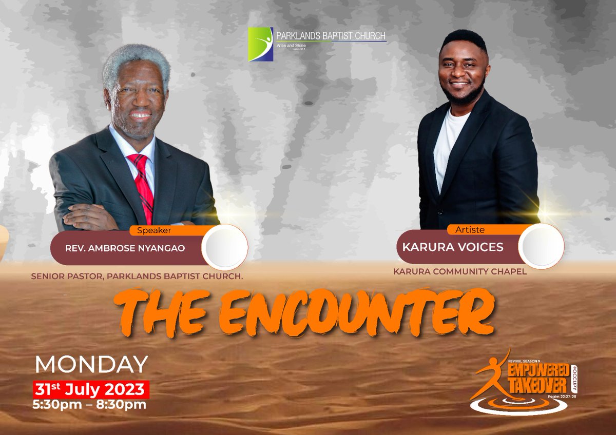 ParkieBaptist's tweet image. We’re more than excited to invite you to Join us for Revival Season 9.

 Day 1: Monday 31st July:
 Our Senior Pastor Rev Ambrose Nyangao, will be breaking the word and the guest ministers will be Karura Voices. Services are both In-person and online on our Facebook &amp;amp; YouTube…