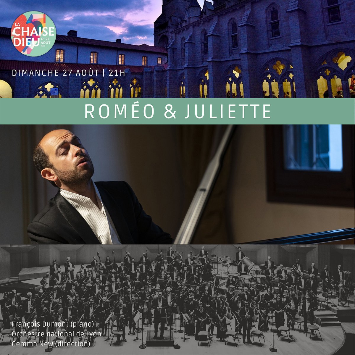 Parmi nos concerts à ne pas manquer... ROMÉO & JULIETTE, dim 27 août, à l'Abbatiale St-Robert de La Chaise-Dieu. Un programme grandiose en clôture de notre festival ! 🎶 #Prokofiev #Poulenc #LiliBoulanger avec @fdumontpiano, @Auditorium_ONL, @gemmanewmusic chaise-dieu.com/programmation/…