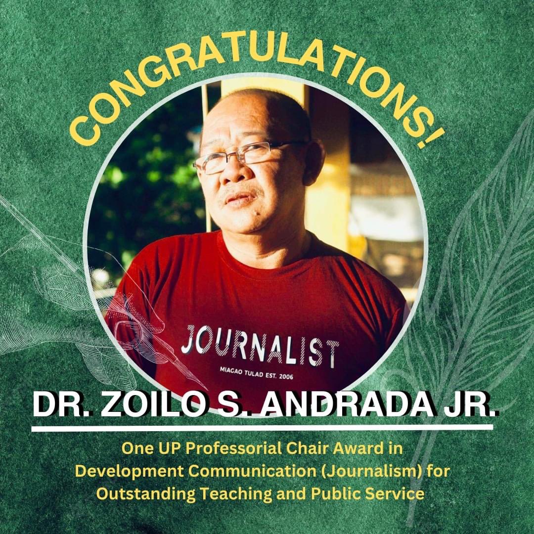 hum_div's tweet photo. Congratulations! ✨👏

Journalism Professor, Dr. Zoilo S. Andrada Jr. receives his One UP Professorial Chair Award in Development Communication (Journalism) for Outstanding Teaching and Public Service. https://t.co/nkysTGpRro