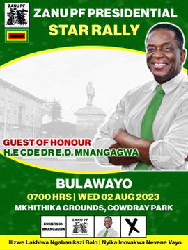 VNgwena1's tweet photo. The entire country is rallying behind President Mnangagwa, believe me  there is no alternative to him. Let's make a date for Wed in Bulawayo.  #ZimElection2023 #VotED @CowdrayPark2023 @Varakashi4edByo @zicosubcofficia @chimuti72998549 @chomunacho @chiefmutiti95 @kudamkono @SirW17 https://t.co/OXGOknsPzK