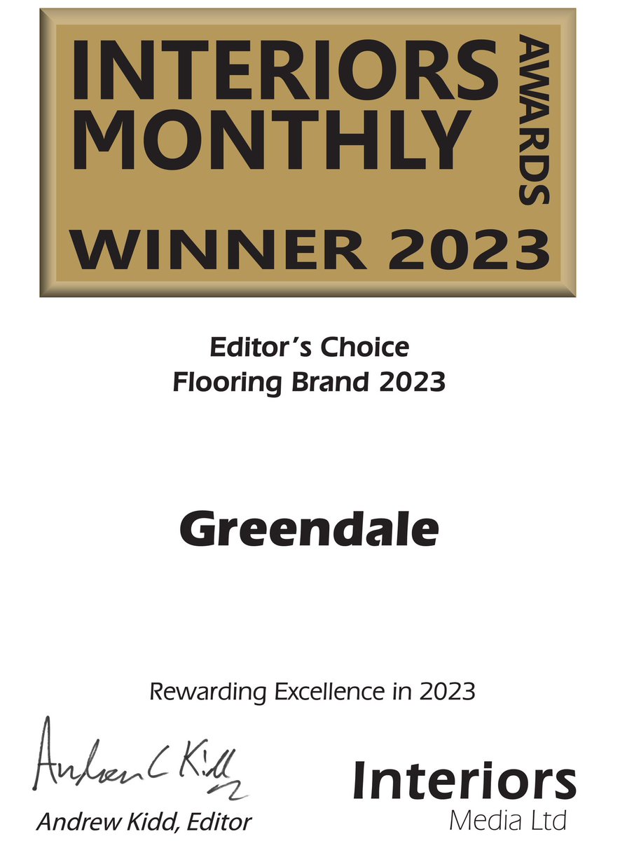 Greendale Carpets (@greendalecarpet) on Twitter photo Delighted to have won the award for Best Flooring Brand 2023 at the Interior Monthly Awards.
<a href="/Interiorsm/">Interiors Monthly</a>
#interiorsmonthlyawards Delighted to have won the award for Best Flooring Brand 2023 at the Interior Monthly Awards.
<a href="/Interiorsm/">Interiors Monthly</a>
#interiorsmonthlyawards