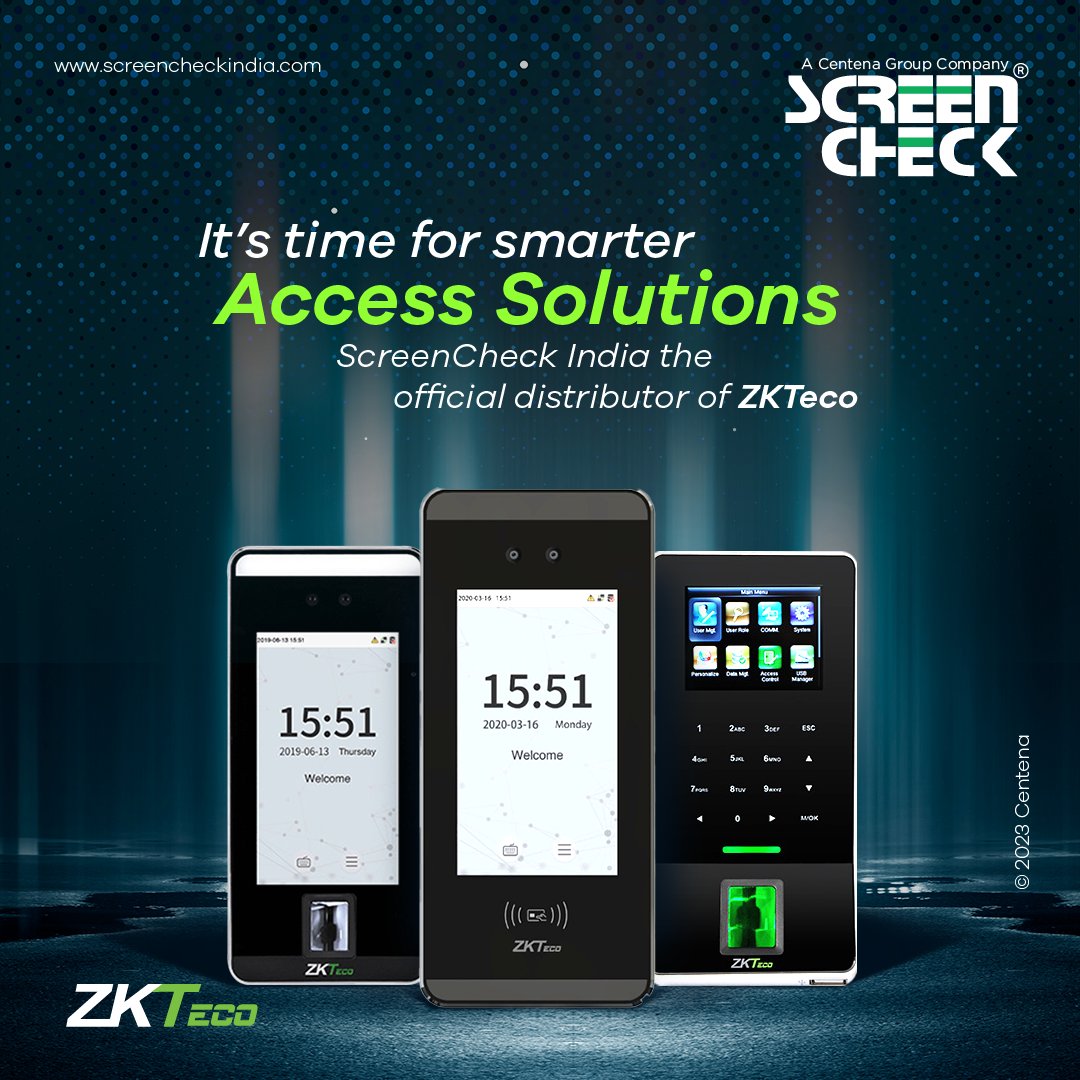 ScreencheckInd's tweet image. We are proud to announce our partnership with ZKTeco to offer smarter access solutions in India. 
Check out our wide range of solutions today.
Contact Us : lnkd.in/gJaCMbch

#biometrics #zkteco  #screencheckindia #centenagroup