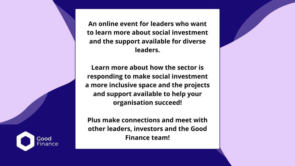 📣 Tomorrow's online event for social impact leaders! Discover inclusive social investment support, projects, and networking opportunities. Register now! 👇️ goodfinance.org.uk/latest/post/ad… #SocialInvestment #InclusiveLeadership #GoodFinanceEvent